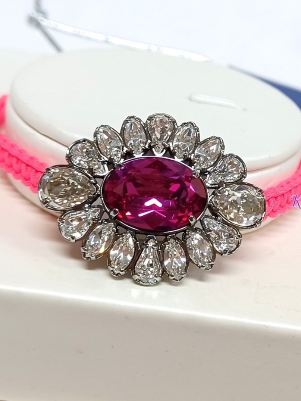 Authentic Swarovski by Shourouk Fuchsia Pink Crystal Cord Adjustable Bracelet –